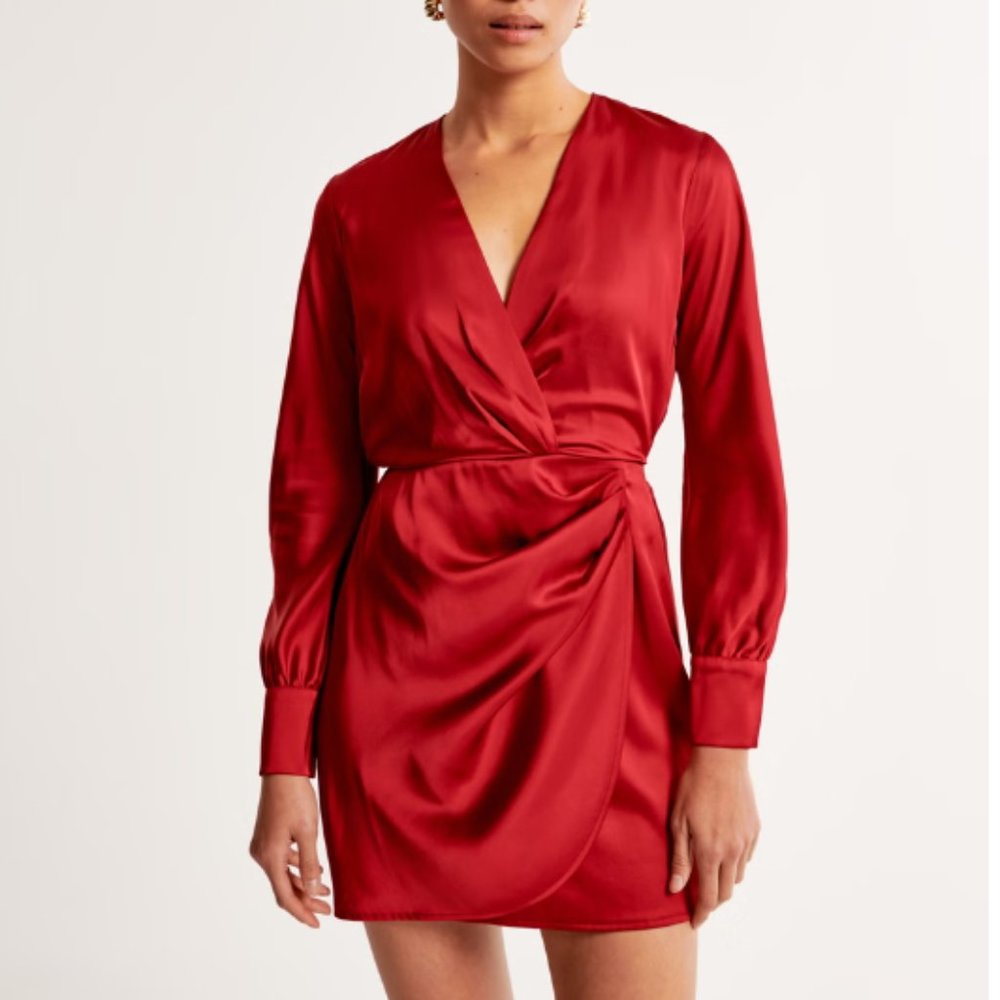 *NEW* Abercrombie Long-Sleeve Draped Mini Dress - Red (MT)